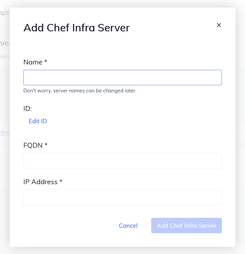 Add Chef Infra Server Form