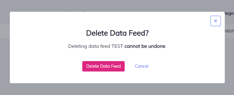 Delete Data Feed Popup of Data Feed Instance