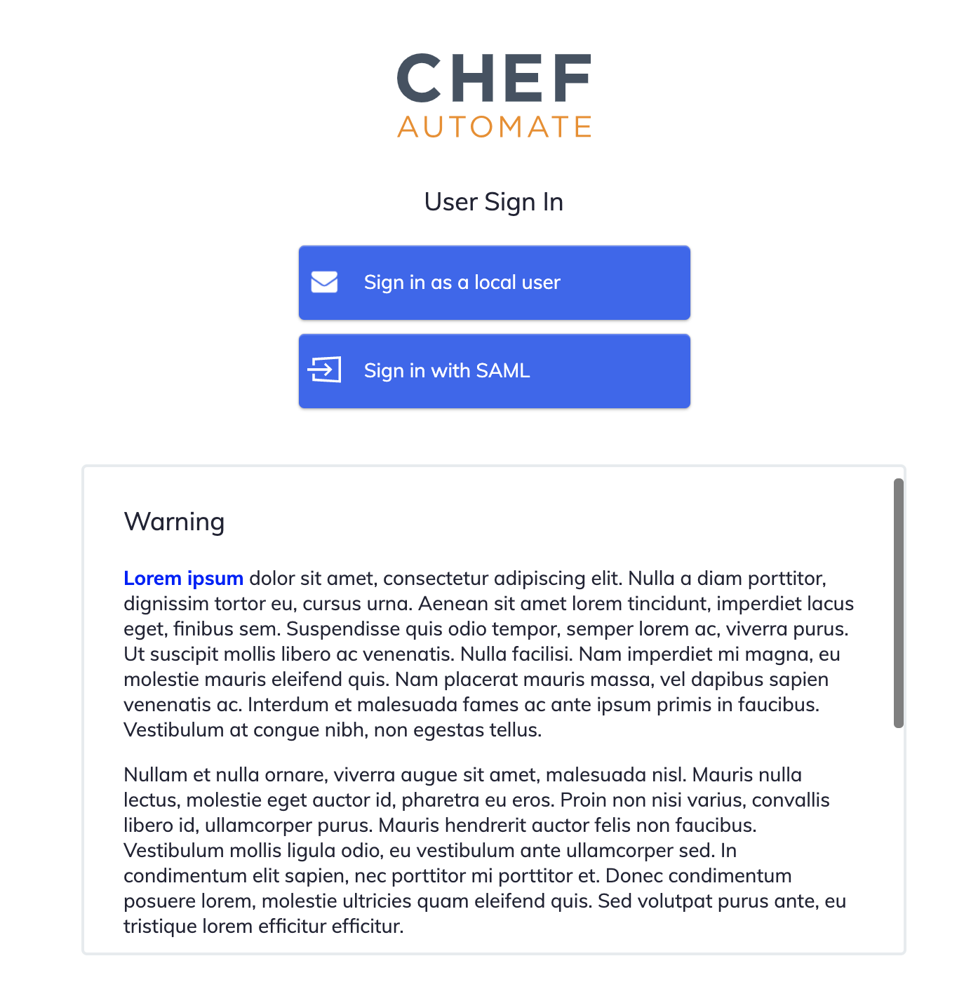 An example Disclosure Panel in Chef Automate with Lorem Ipsum text