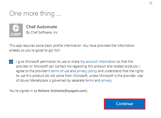  Agree to MS information use policy and select continue