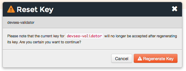 Dialog box asking user to confirm that they want to delete a key.