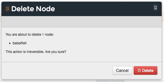 Dialog box asking user if they want to delete a node.